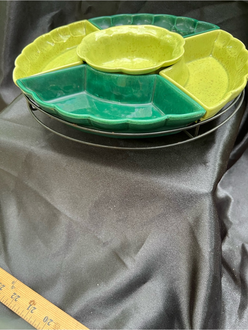 Vintage Lazy Susan Chip Dip Set - ceramic and metal lazy Susan
